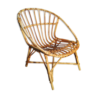 Fauteuil coquille en rotin