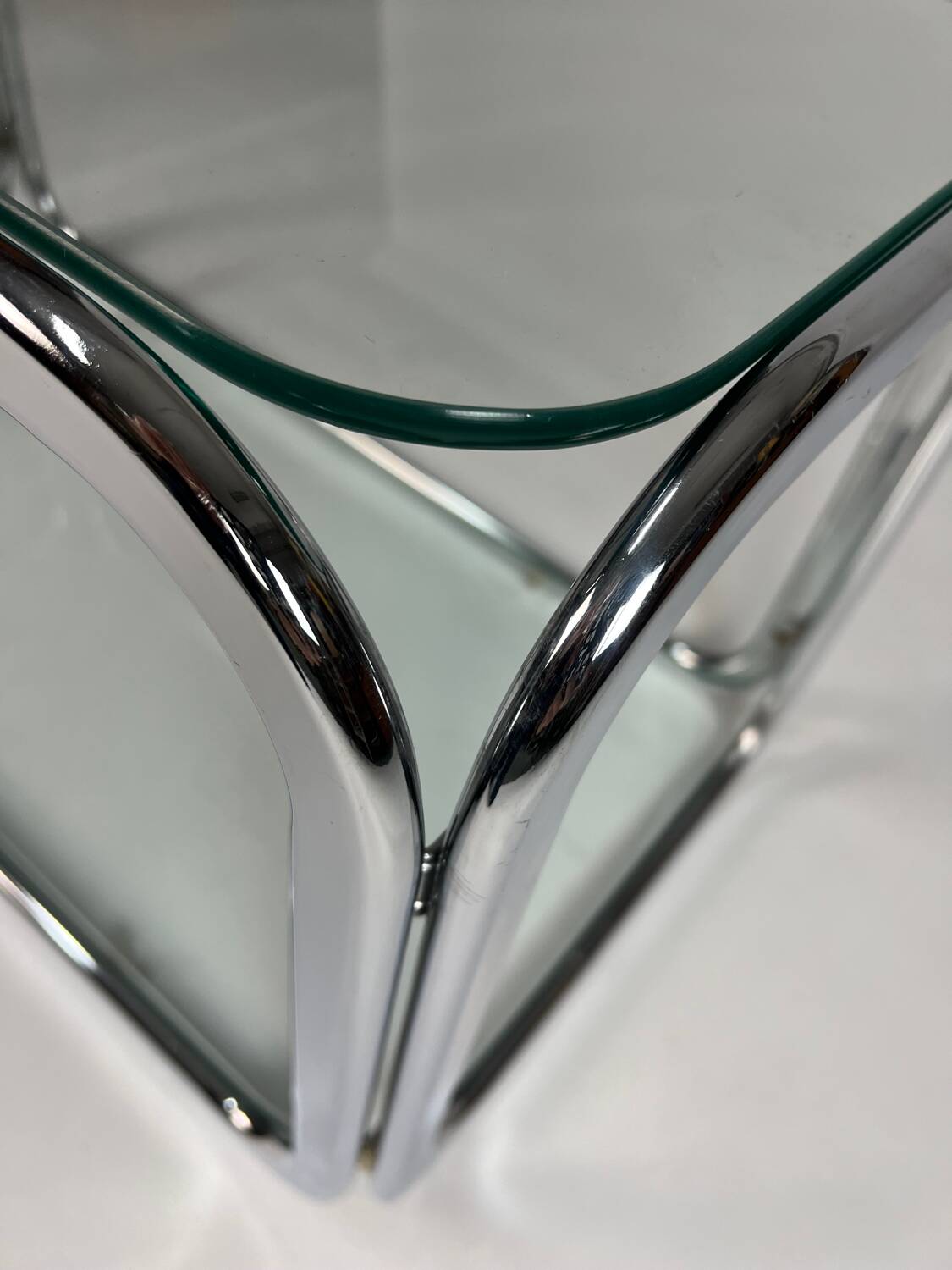 Vintage chrome glass coffee table 70s space age table