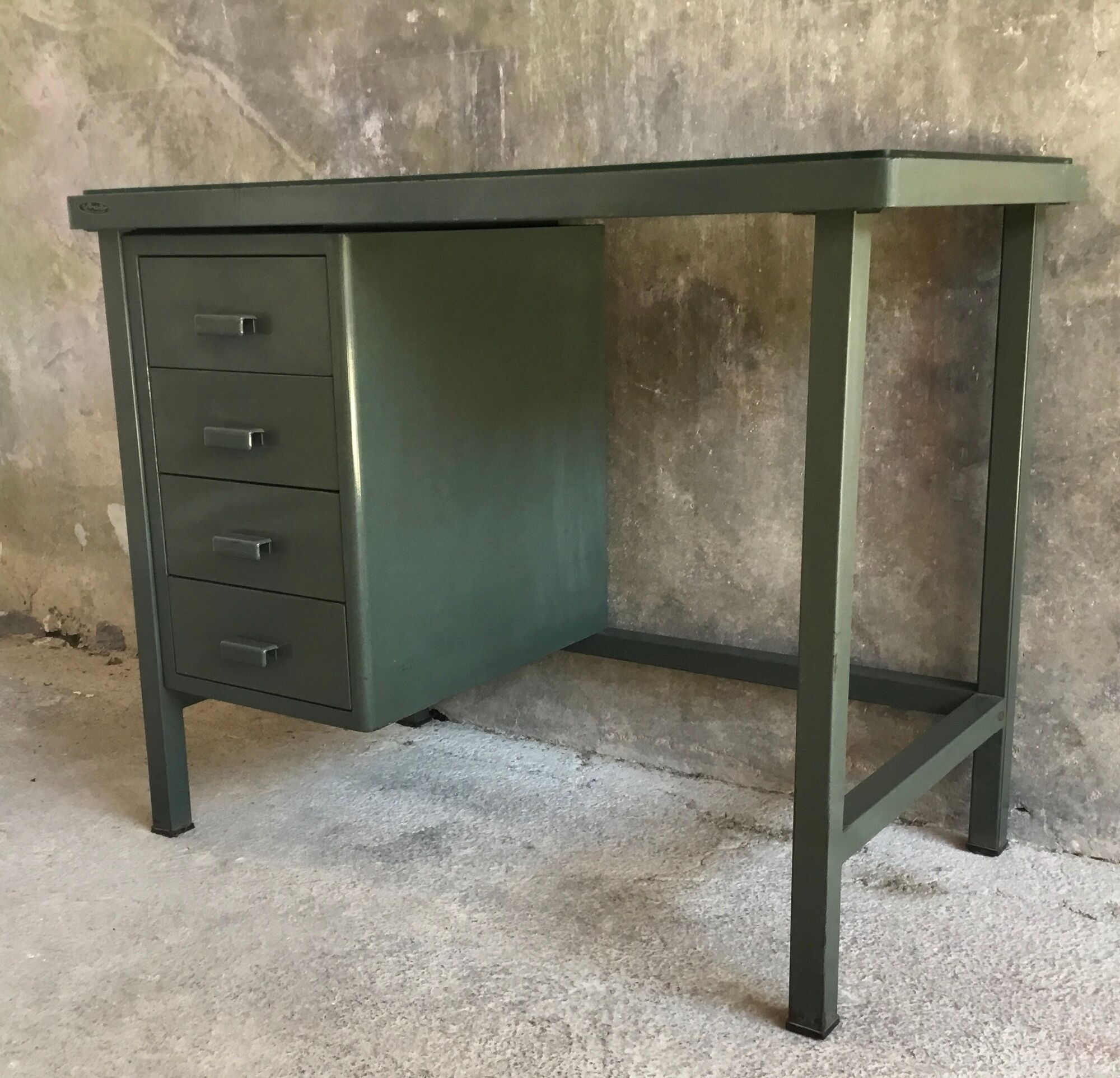 Small metal industrial desk with column of 4 drawers - industrial - 1960