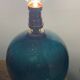 Ball lamp base in cracked ceramic and signed blue green