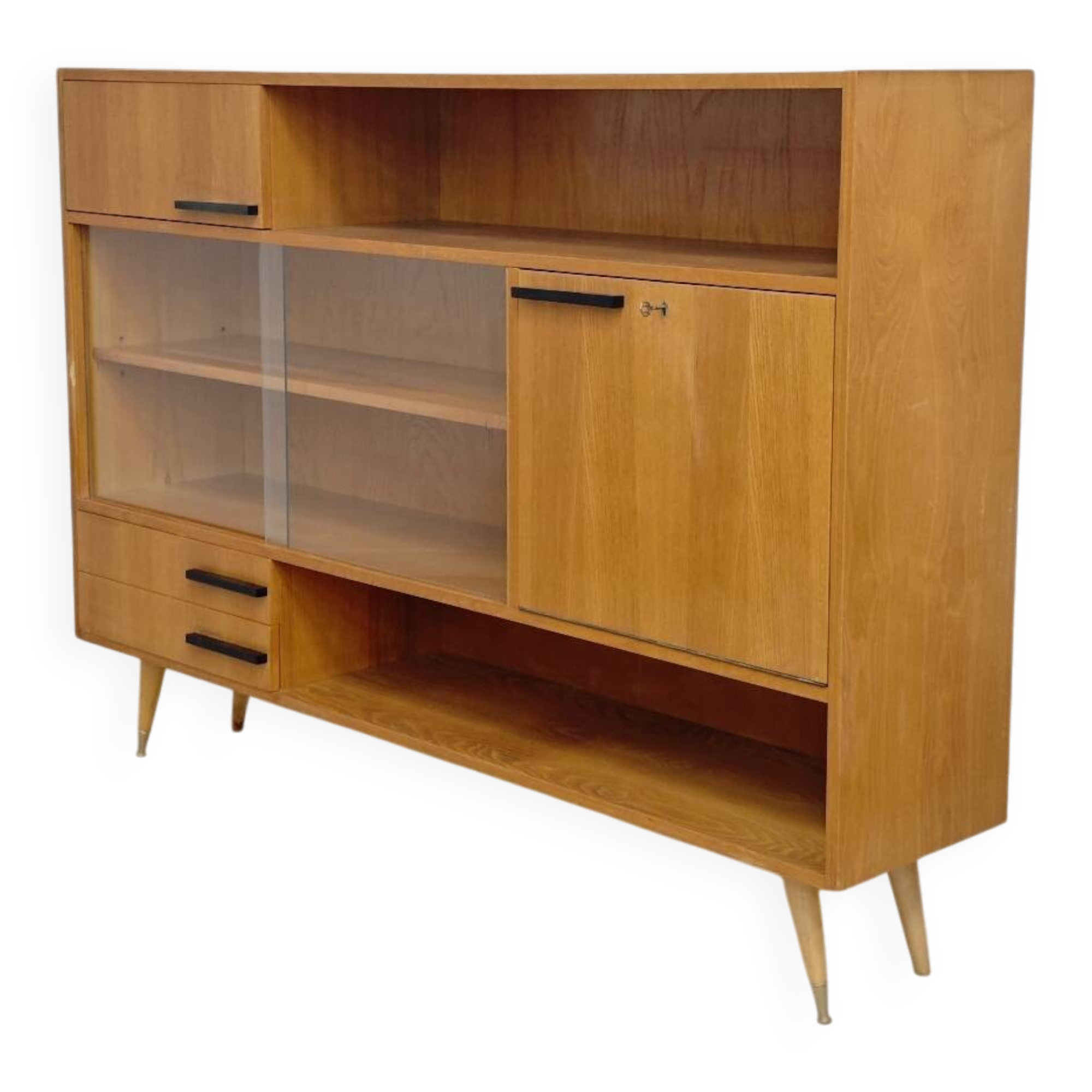 Buffet Vaisselier en bois blond Libena , ex Tchécoslovaquie 1970