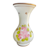 Vase Napoleon III in white opaline with floral decoration with gilding
