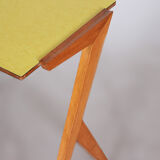 Midcentury small yellow table, beech, umakart, restored, Czechia, 1950s