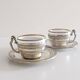 Victorian Alpaca Silver Tea or Coffee Pair of Cups and Plates, England 19th C.