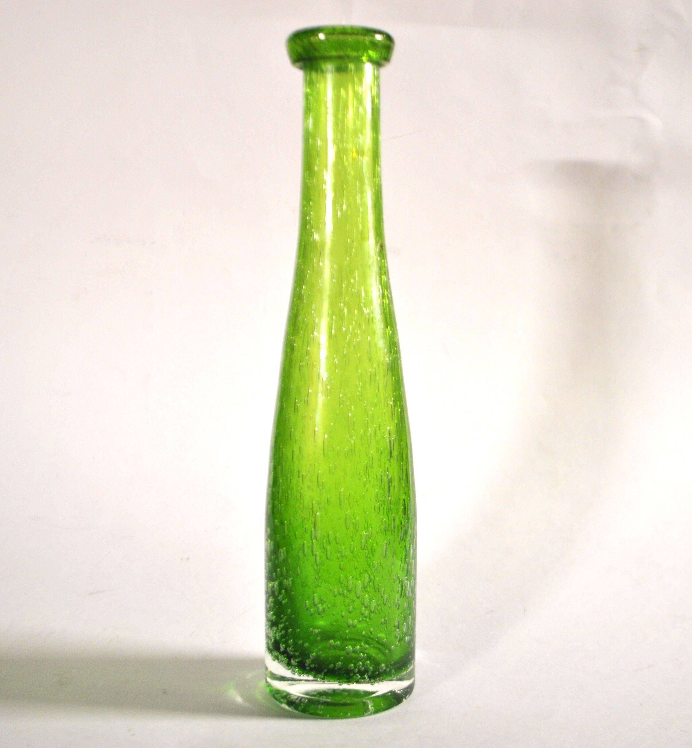 Vintage green bubble glass bottle vase - Biot glassware? – soliflore H27cm
