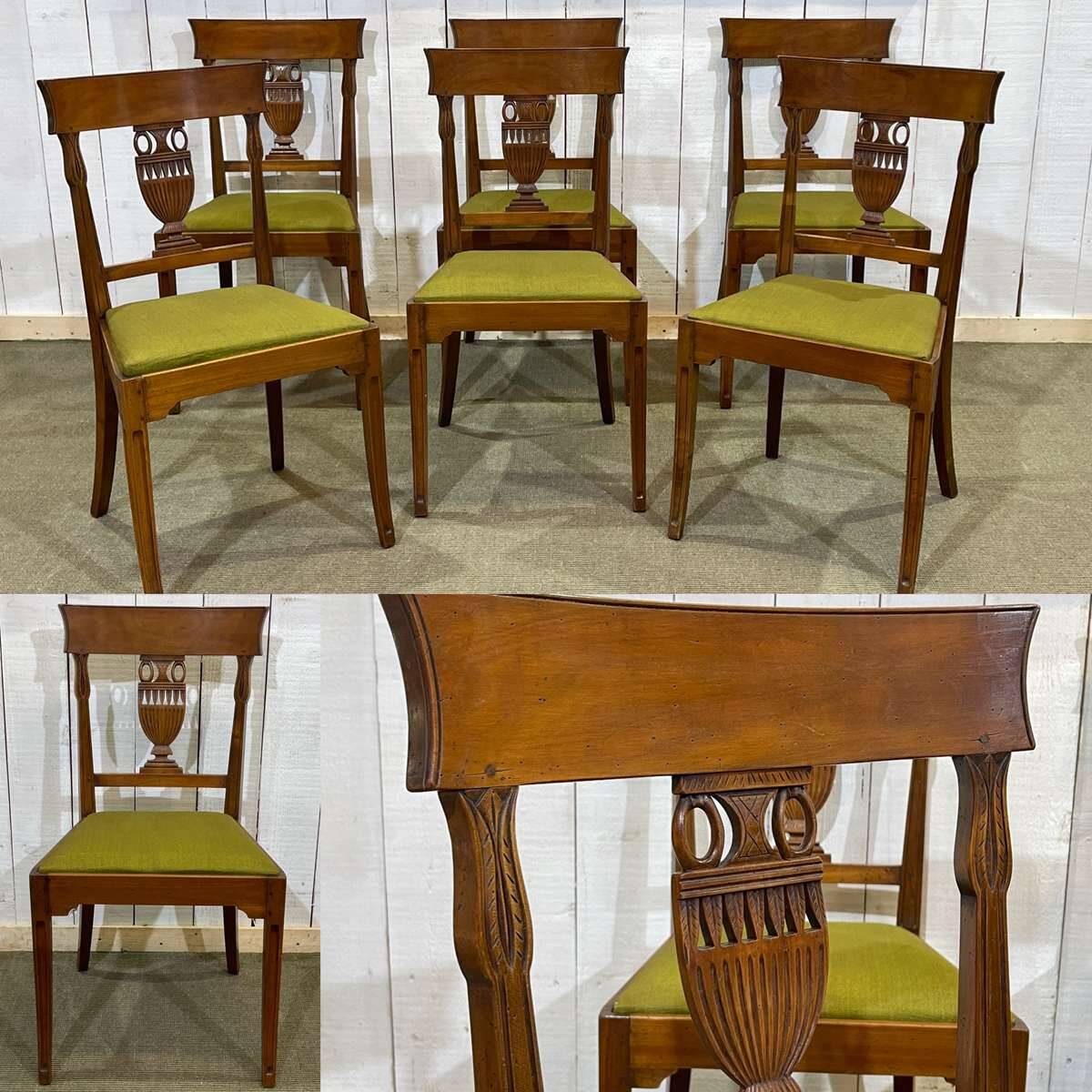 Set of 6 Directoire style cherry wood chairs, 1960s.