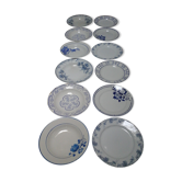Lot de 12 assiettes dépareillées bleues