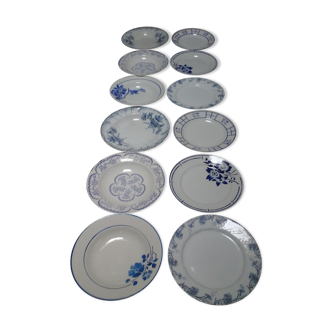 Set of 12 blue mismatched plates