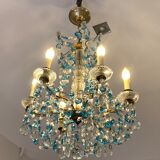 Chandelier with blue crystal pimples, 6 lights, Baccarat, 1950, art nouveau style