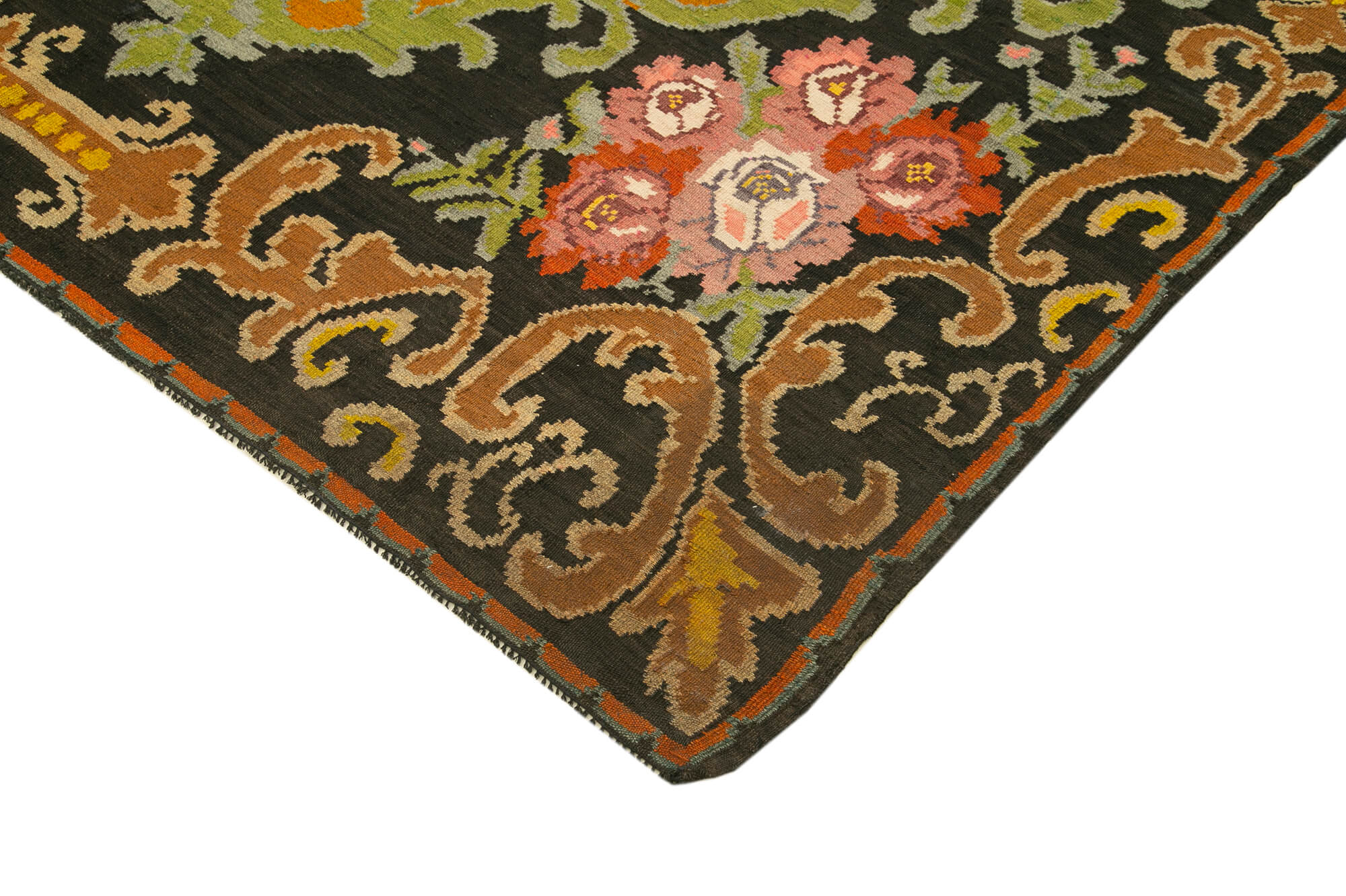 Handwoven Vintage Flatweave Black Kilim 208 cm x 330 cm - 23429