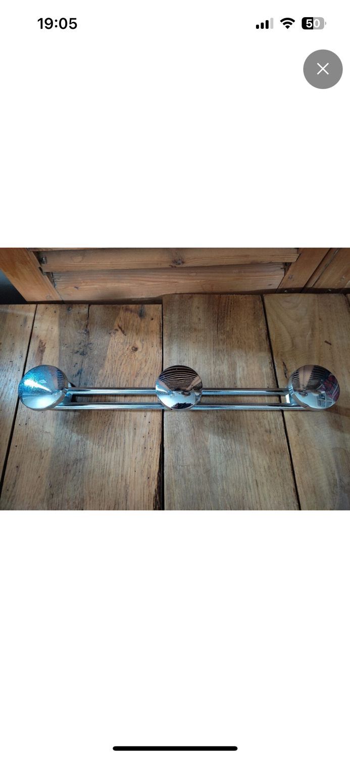 Coat rack chromed chrome patinated metal 3 hooks old vintage