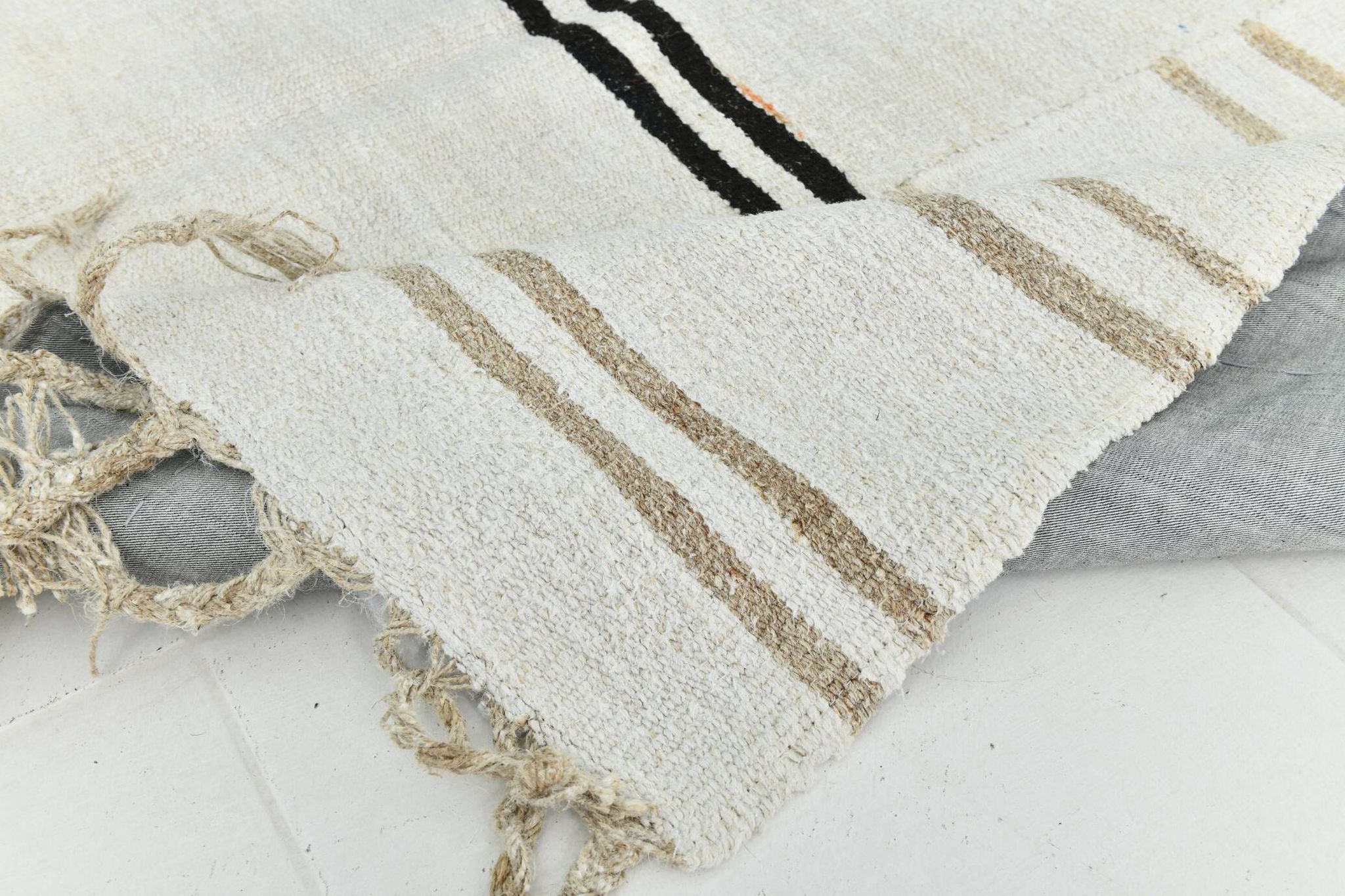 Kilim Turc Écru à Rayures, Style Scandinave, Salon et Chambre, 176x252Cm