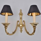 Pair brass wall lights sconces, twin arm, Neoclassical, 1950`s ca, English