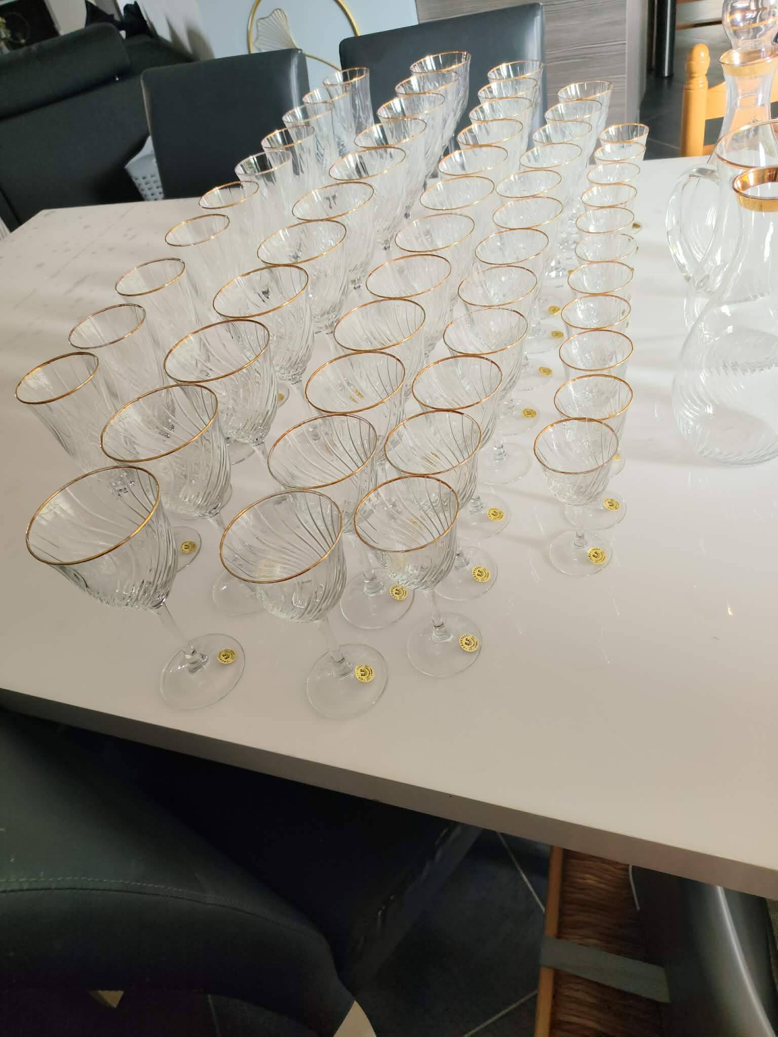 Crystal glassware set with decanter.