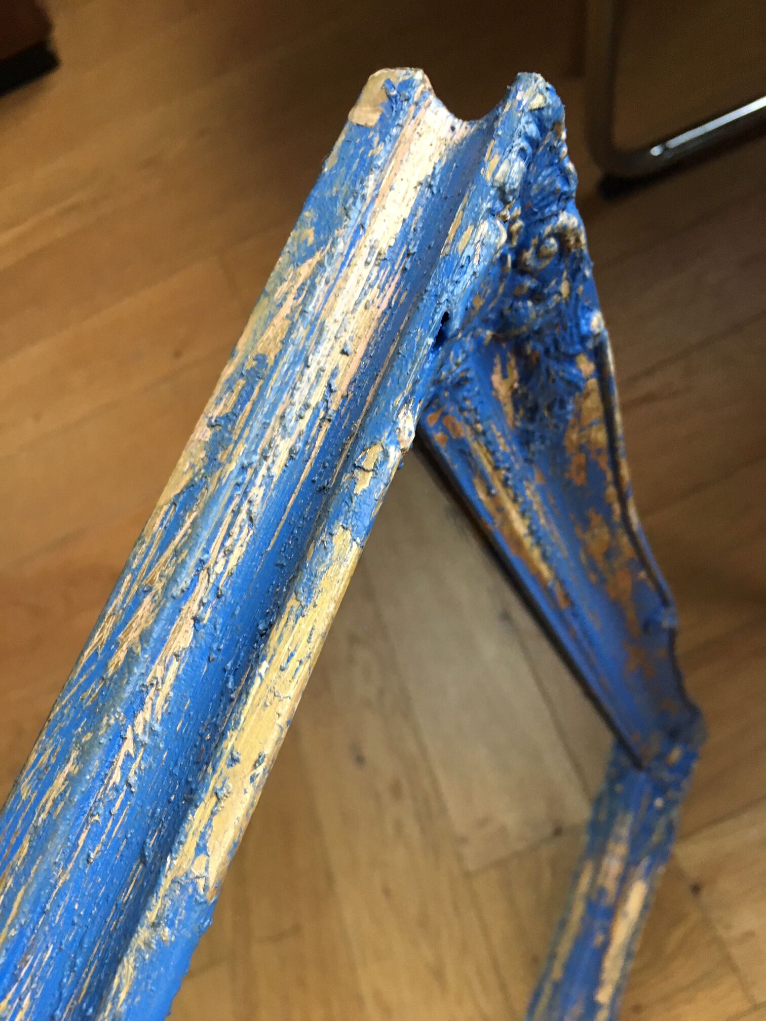 Antique mirror Louis Philippe style blue and gold patinated 58x48cm