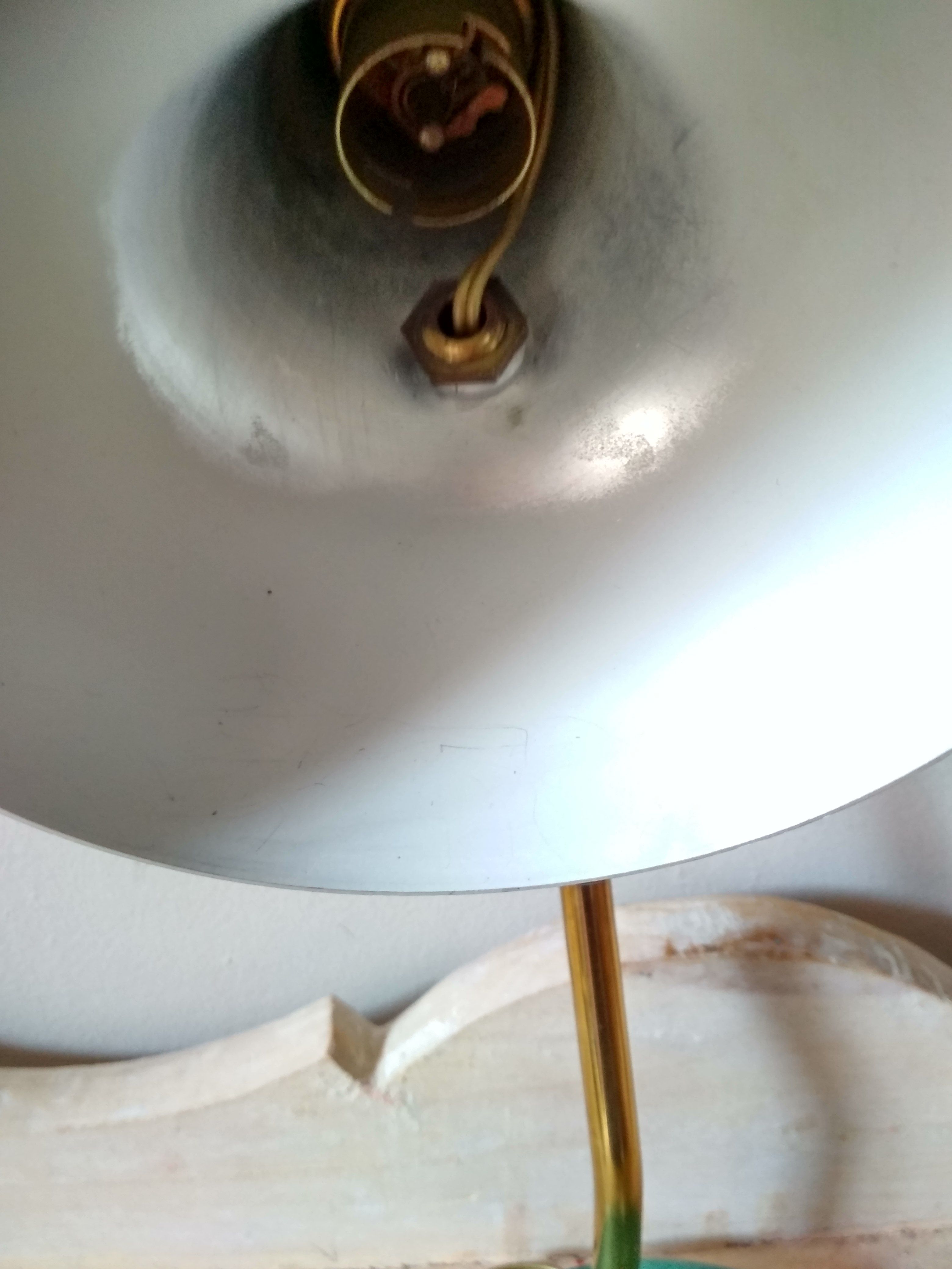 50's 50's green metal articulated desk lamp and golden flexible foot
