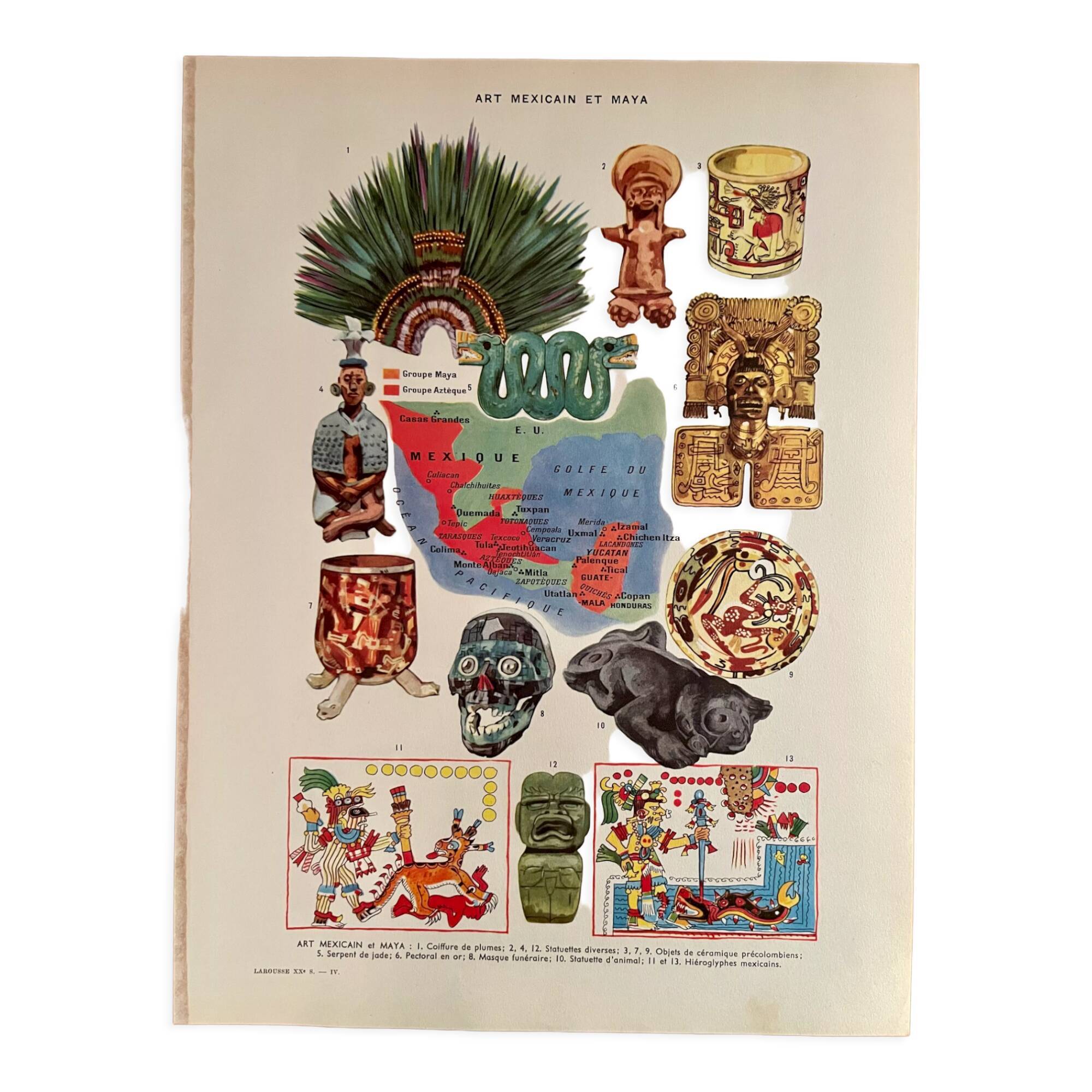 Illustrated plate on Mexican and Mayan art, 1940s-50s