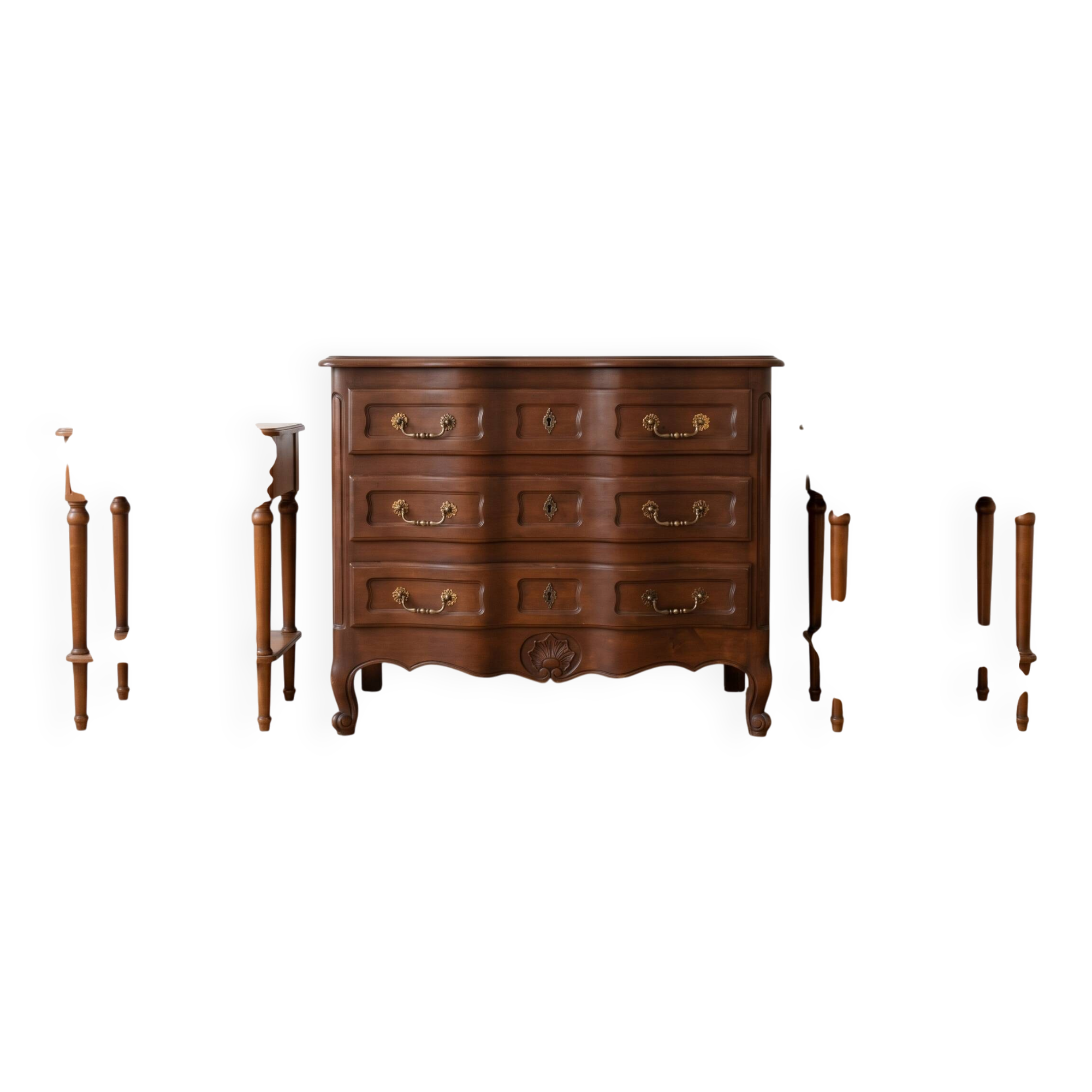 Louis XV style dresser and 2 bedside tables in solid cherry wood.
