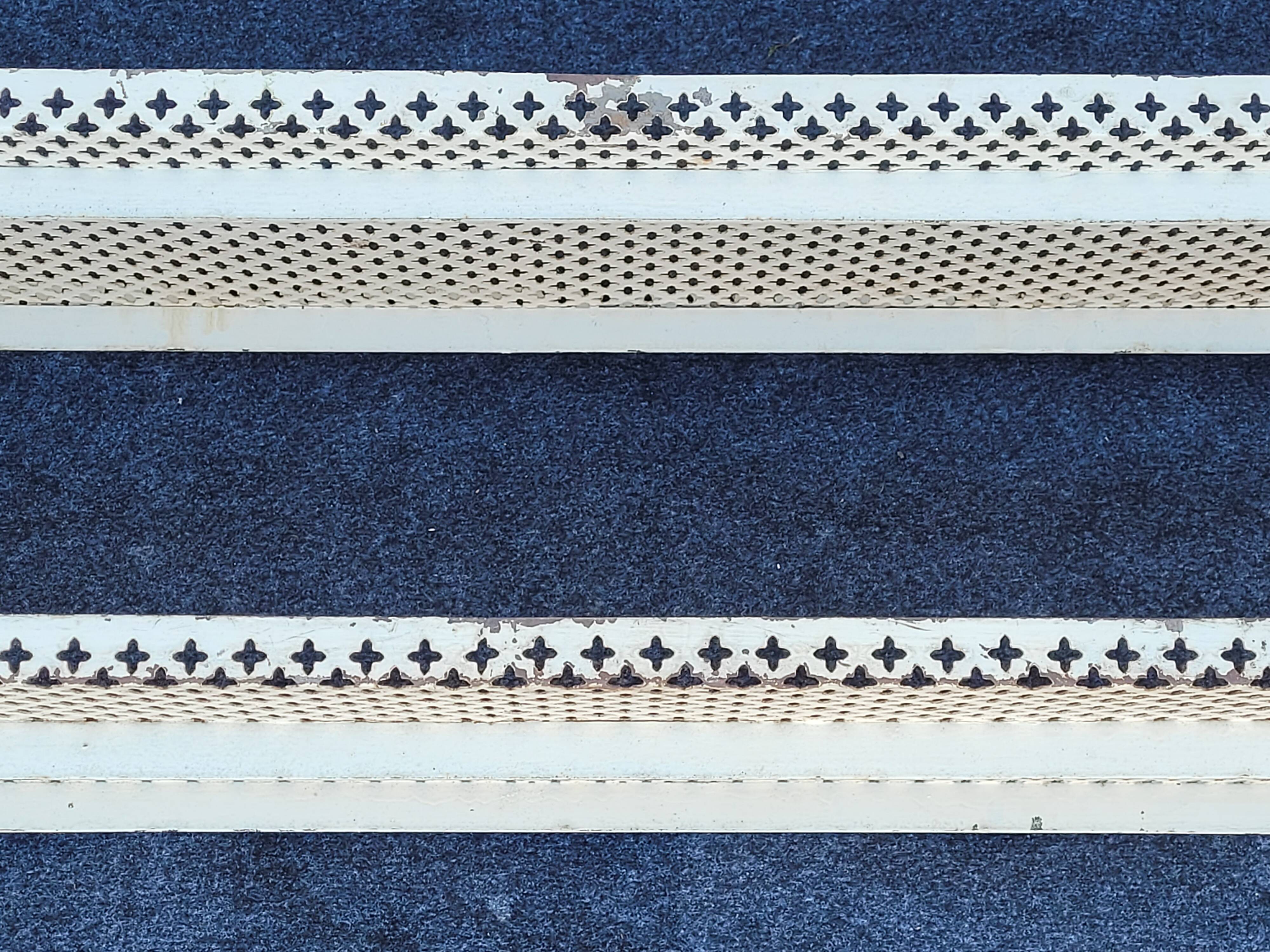 Vintage perforated metal craft display shelf