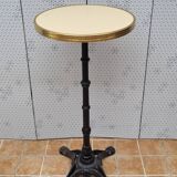 Table bistrot "mange-debout" vintage, crème, en fonte et laiton, 109 cm