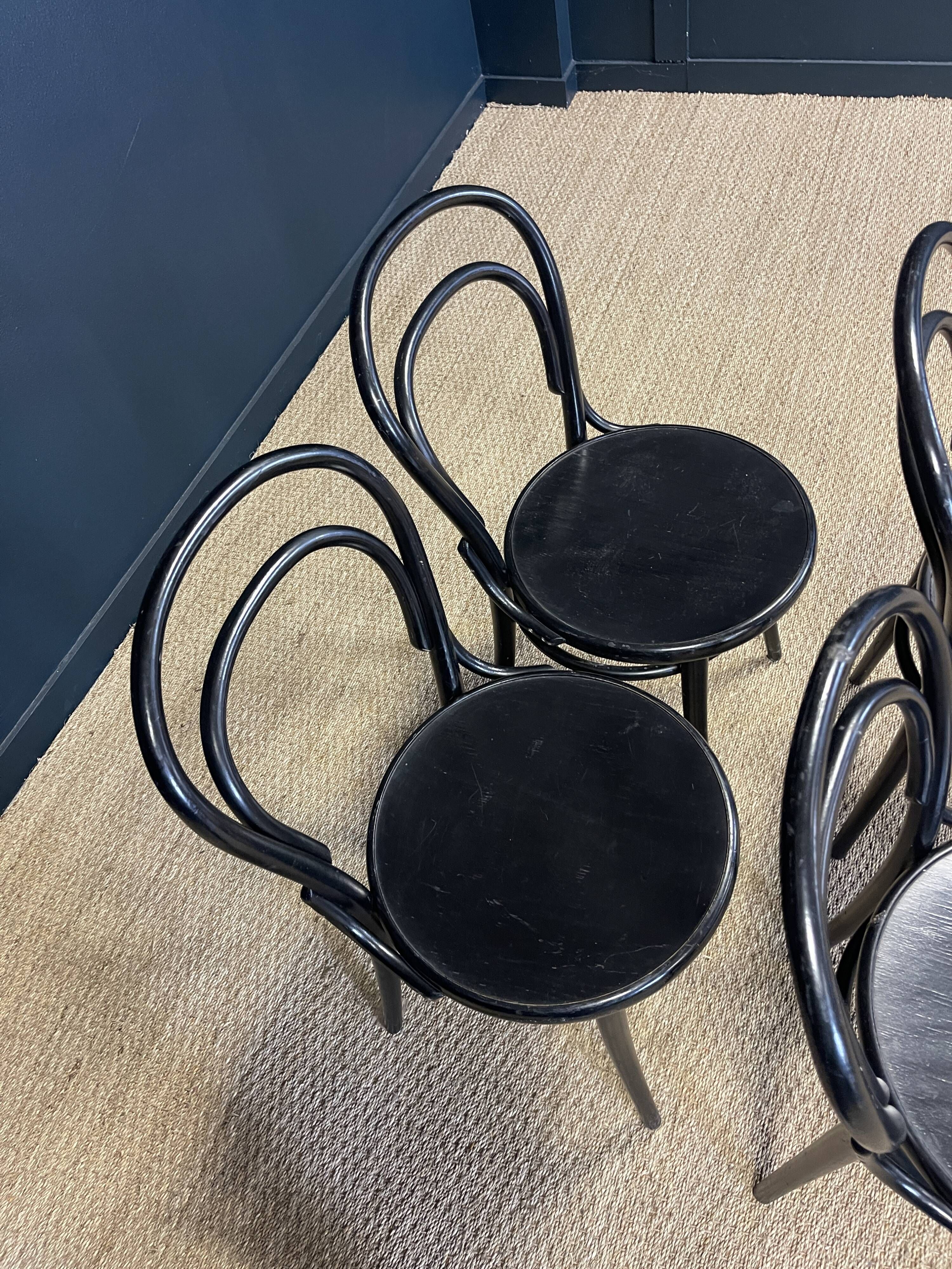 Set of 4 black curved wooden bistro chairs TON Czech Republic 80s