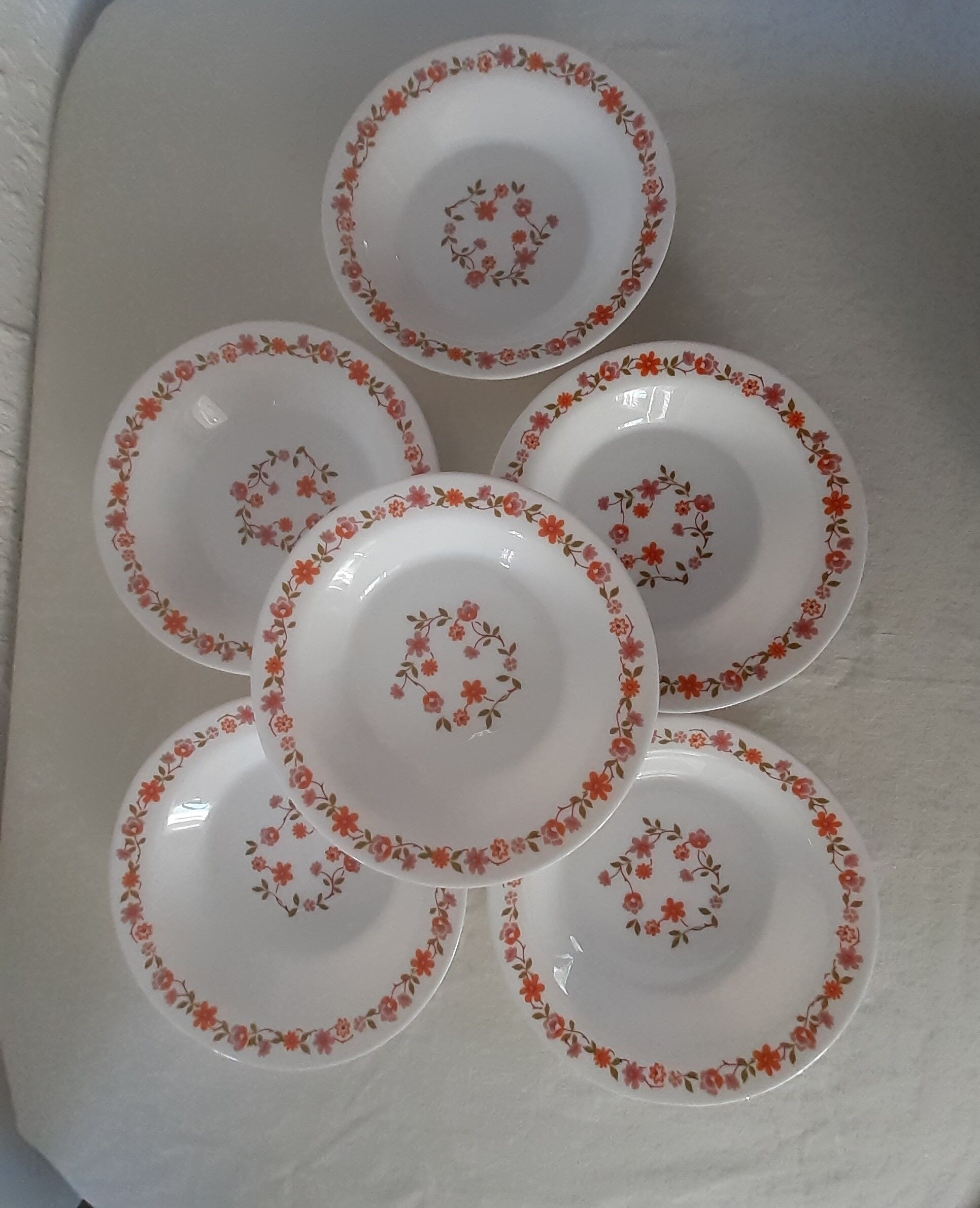 6 plates orange flowers model scania arcopal france vintage