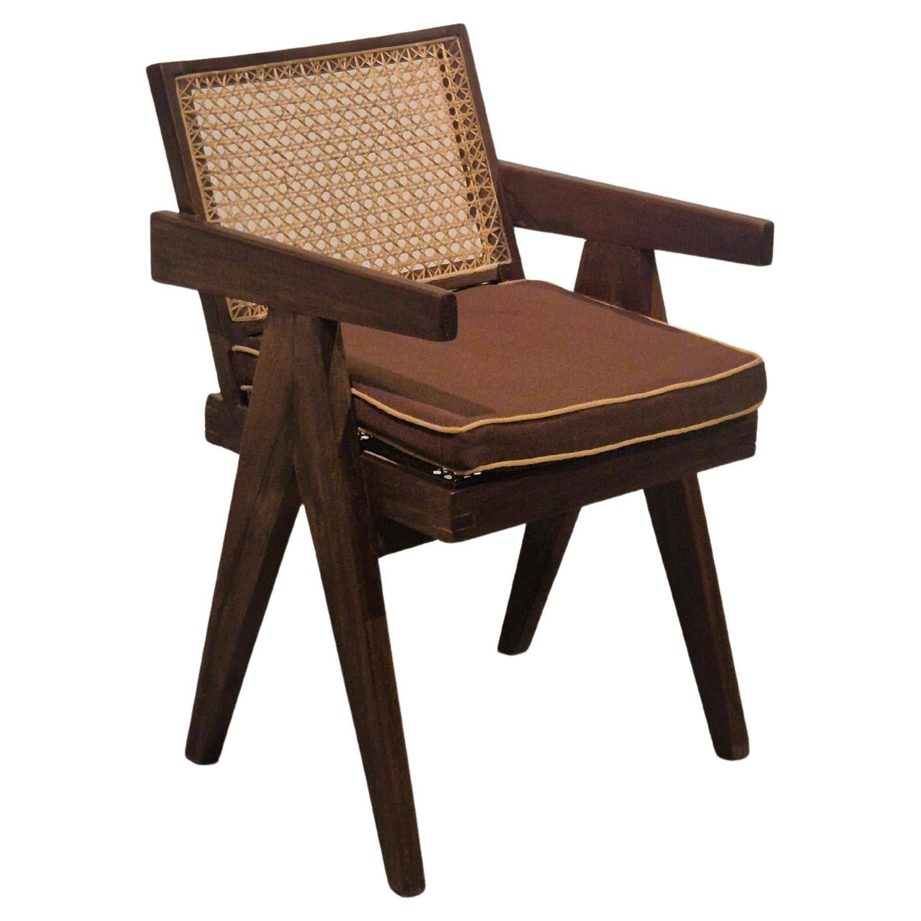 Pierre Jeanneret, original SI-28-B armchair in teak and caning, Mid-Century Modern