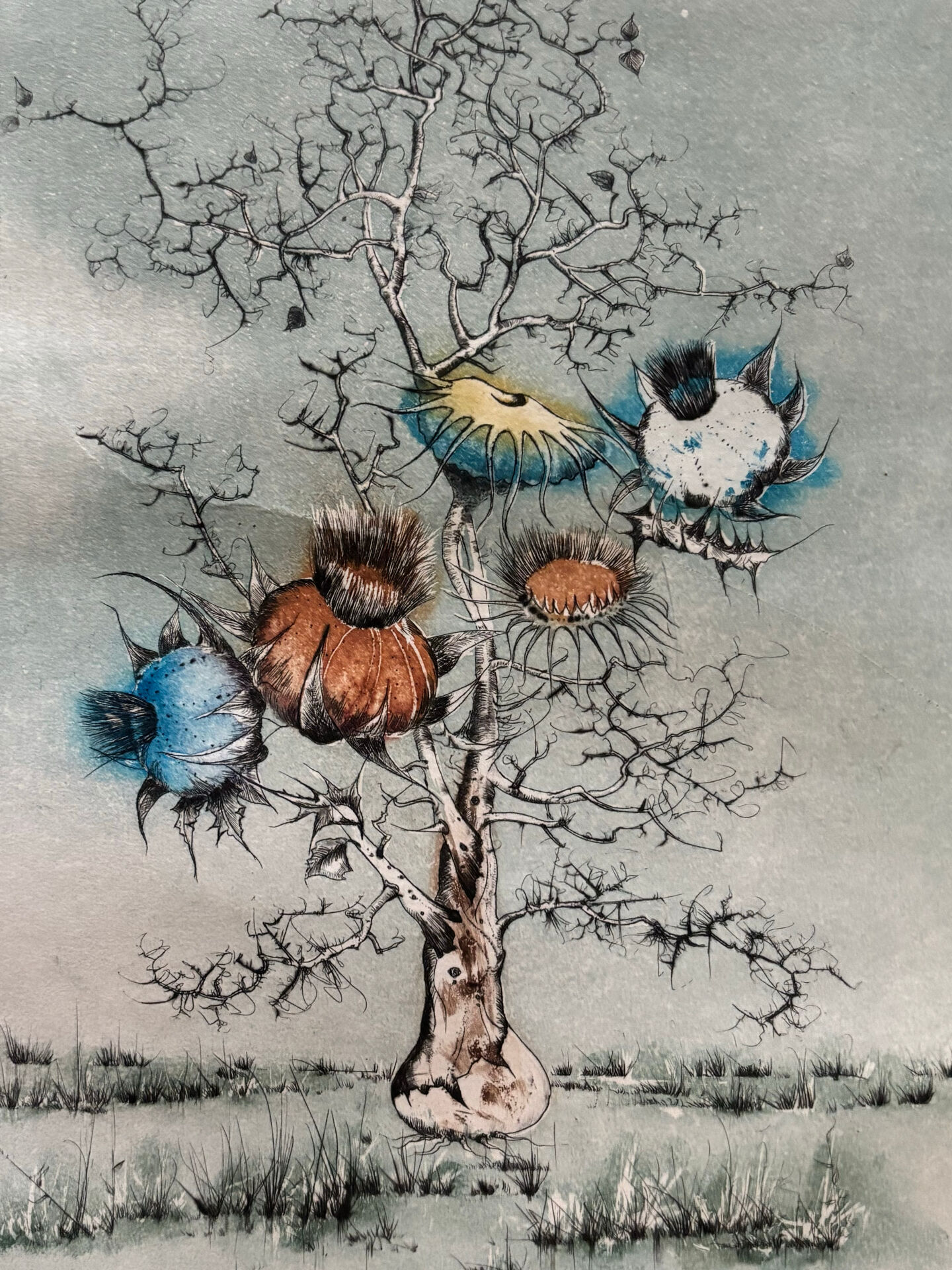 Original Engraving Bernard Louedin 1978 "Thistles of the Marsh" Signed Numbered