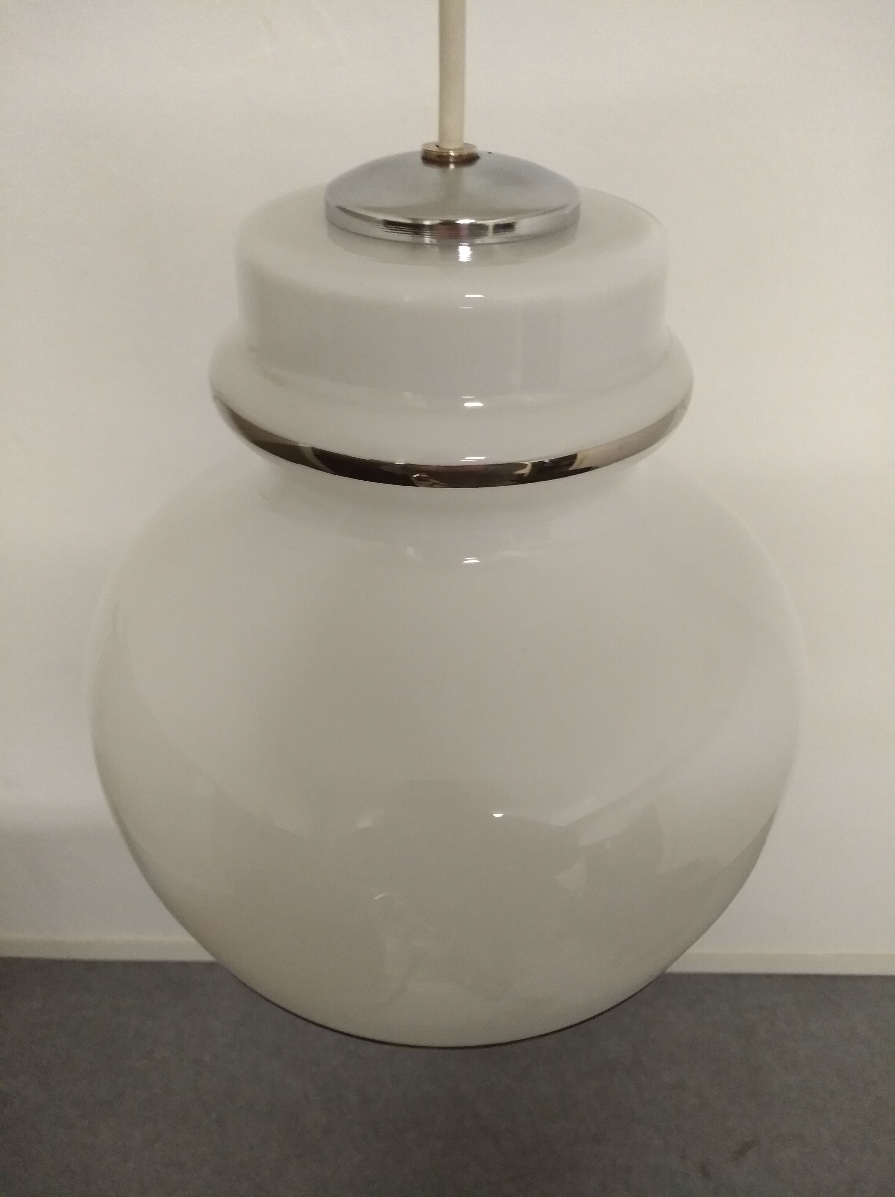 Hanging lamp of the 70s in white opaline