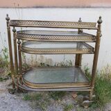 Set of nesting brass and glass serving trolleys