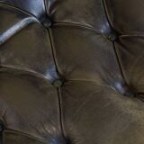 Green English-Style Cowhide Leather Chesterfield Armchair with Wood