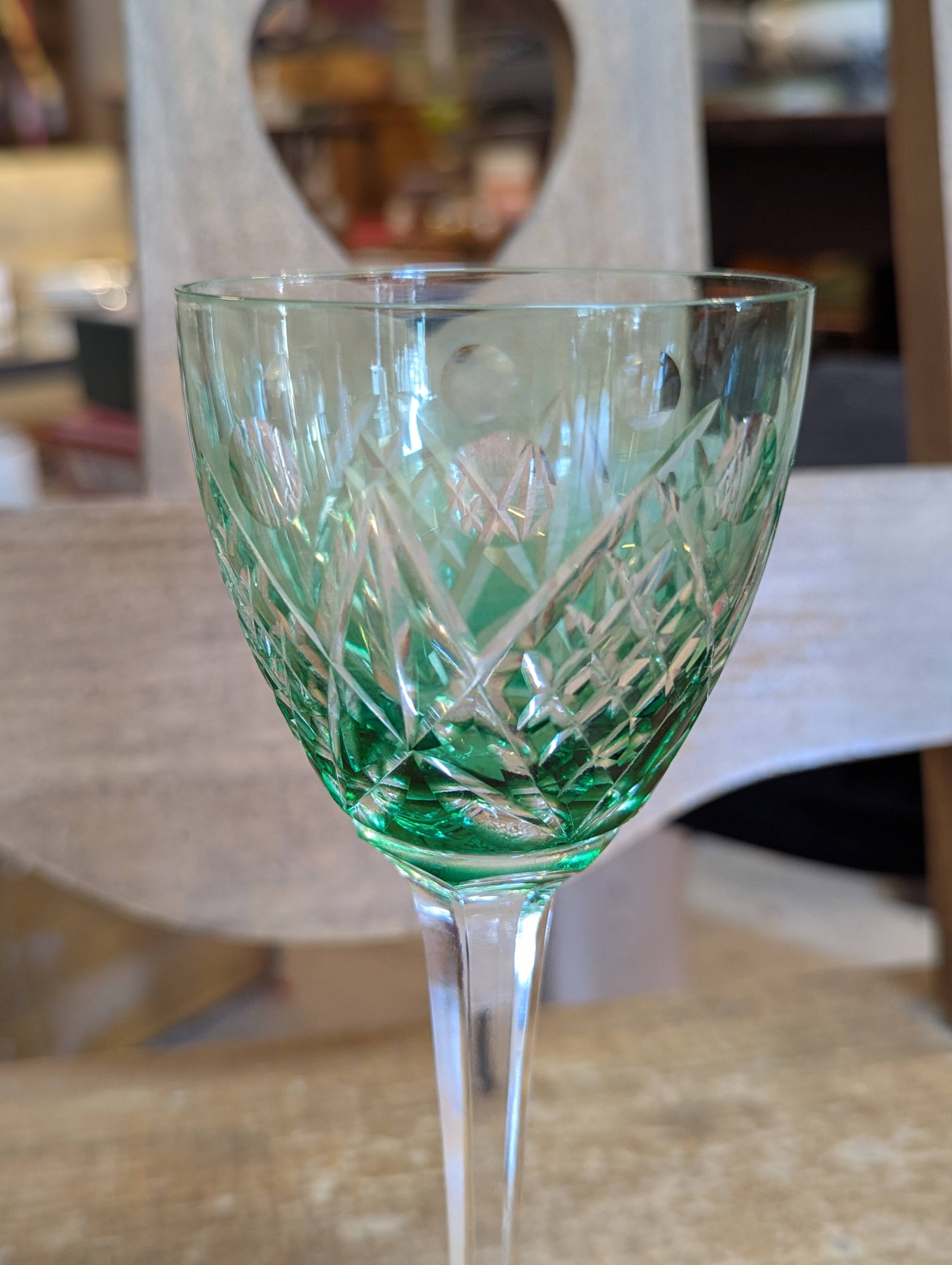4 colored Lorraine crystal wine glasses