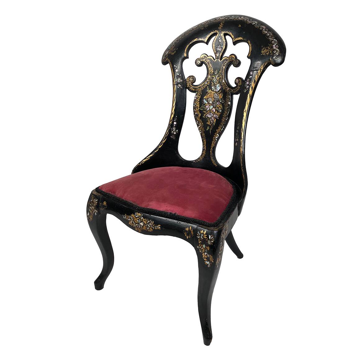 High-backed chair in wood and burgundy boiled cardboard, Napoleon III
