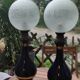 Pair of dark blue kerosene lamps