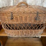 Ancien Panier Avec Couvercle Osier Tressé Malle De Transport Chat Chien