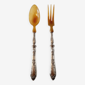 Antique Service Cutlery in 800 Silver and Art Nouveau Deer Antler Late 19th Century 1848-1798.