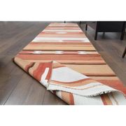 1970s Vintage Turkish Hand-Knotted Wool Cotton Orange Runner Rug 85389