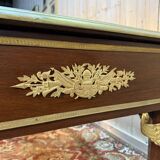 Empire style double-layered desk in mahogany and green leather