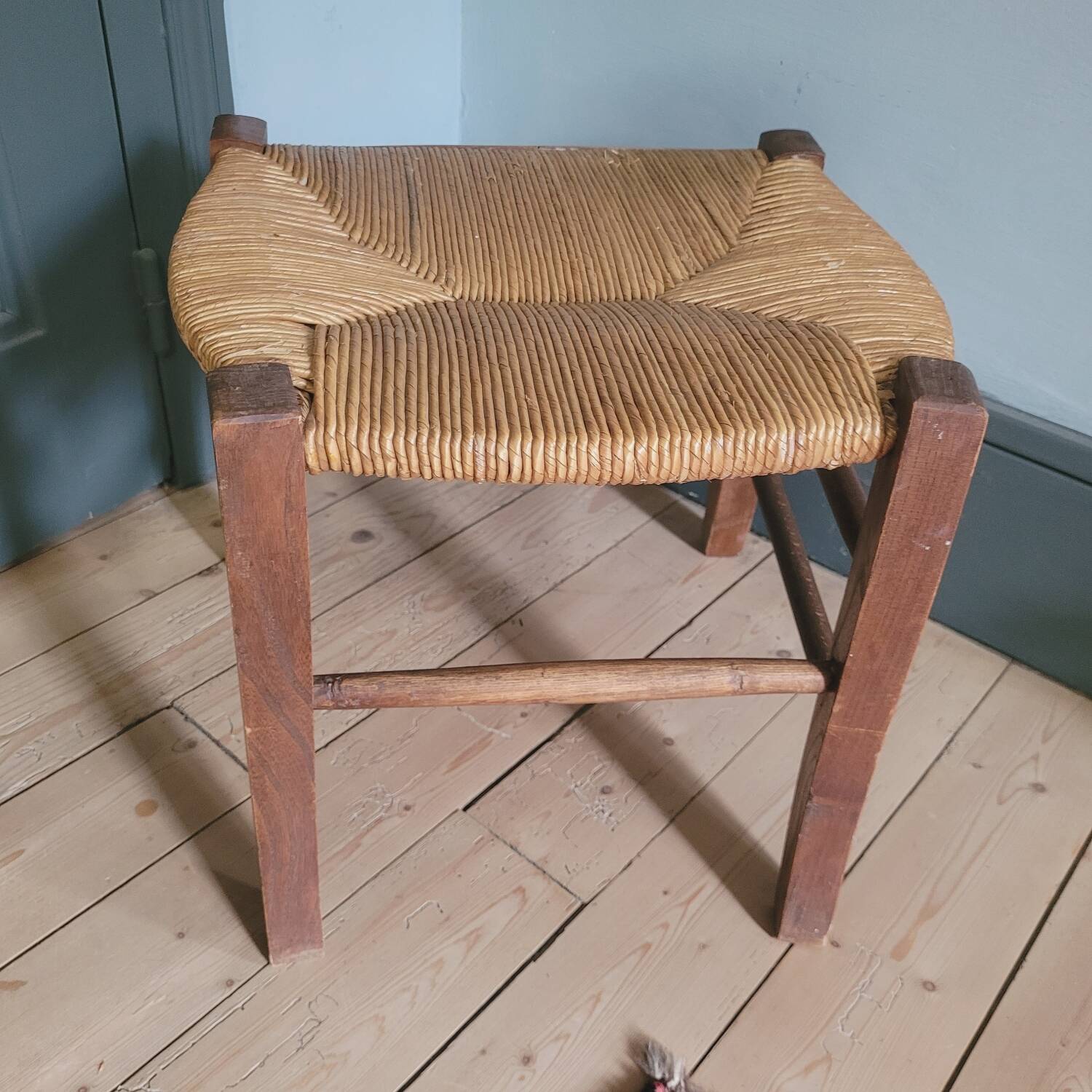 40s wooden and straw stool