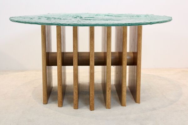 Table basse Heinz Lilienthal avec plateau en verre sculptural