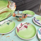 Vintage Vallauris ceramic dinnerware set. Fish design. 1960s