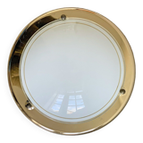 Vintage 80s round ceiling lamp brass & white glass