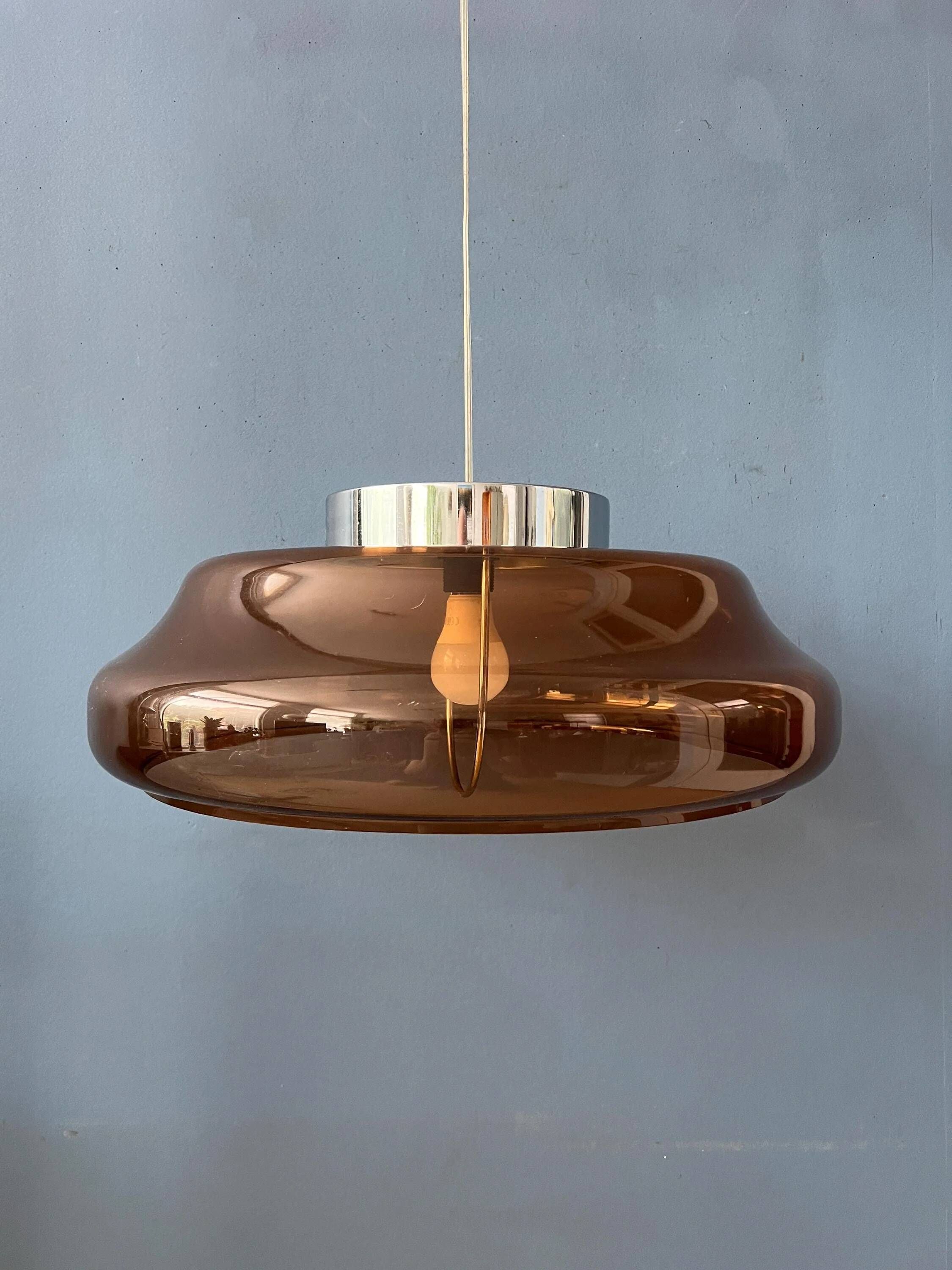 Suspension Space Age UFO en plexiglas orange/marron