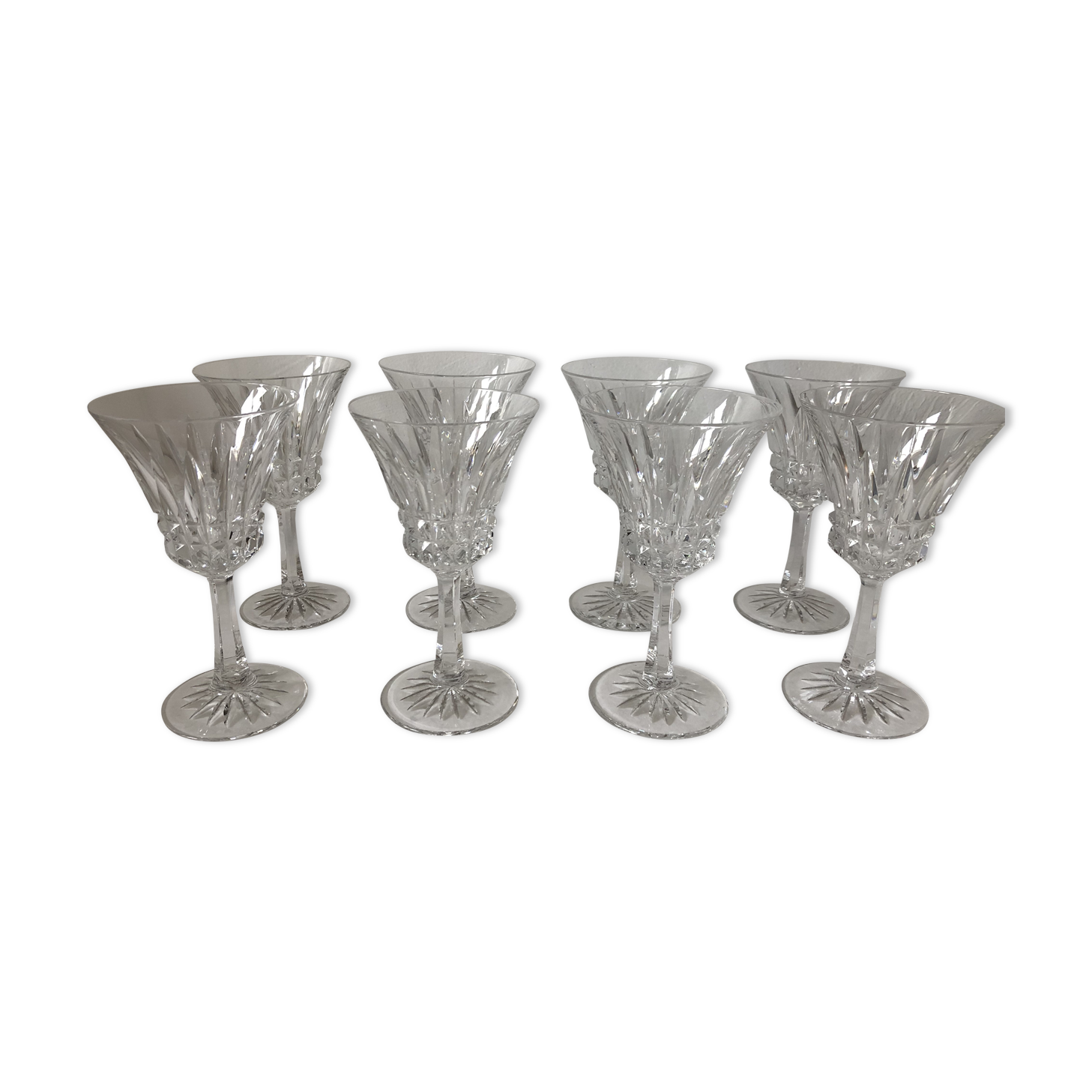 Eight Baccarat crystal wine glasses
