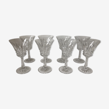 Eight Baccarat crystal wine glasses