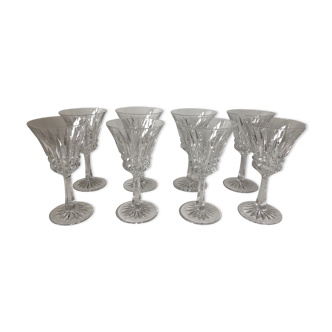 Eight Baccarat crystal wine glasses