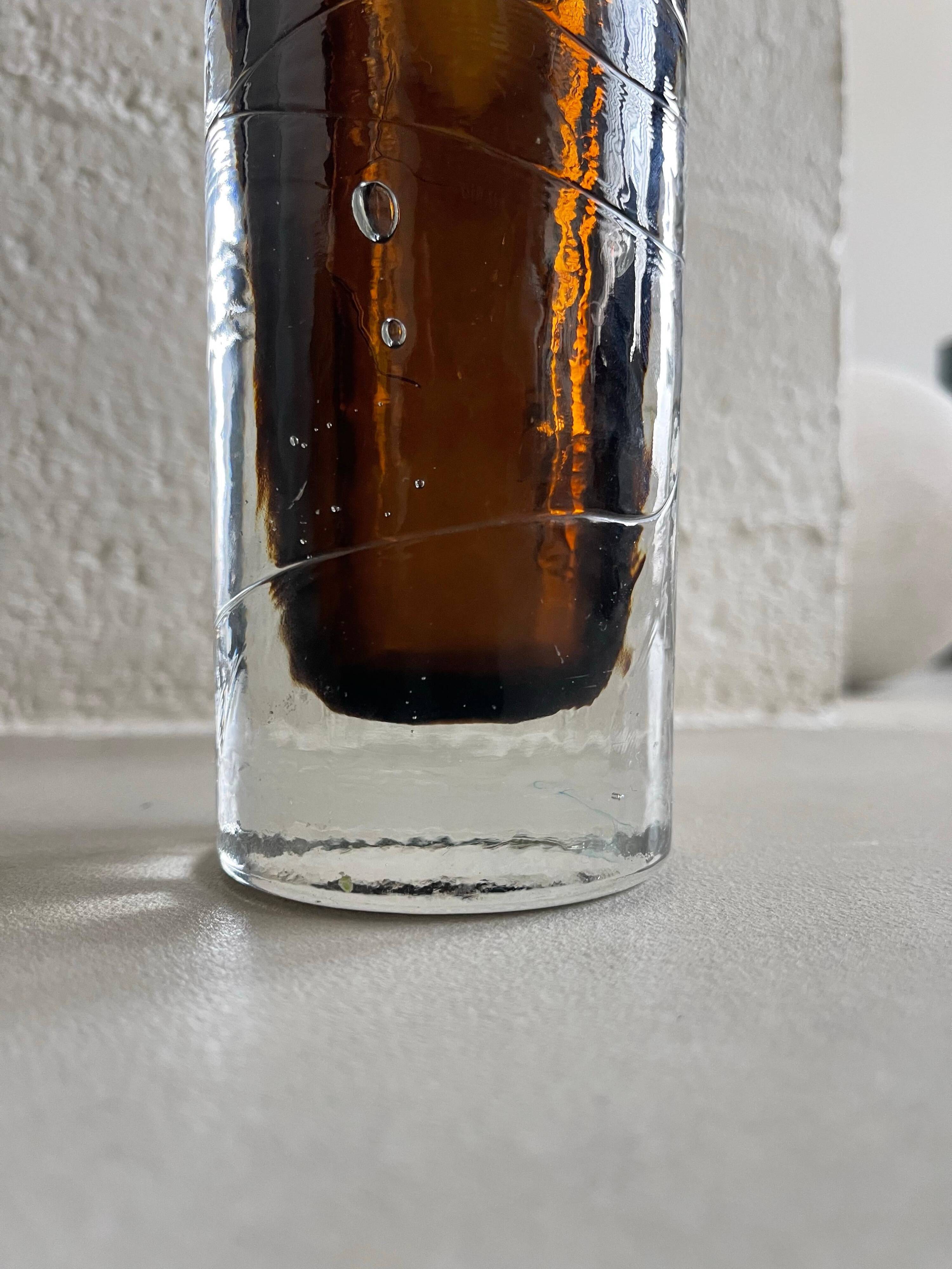 Decorative Glass cylinder Vase, Amber shades and bubbles, 1970s