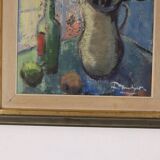 Bouquet rouge et bouteille de vin