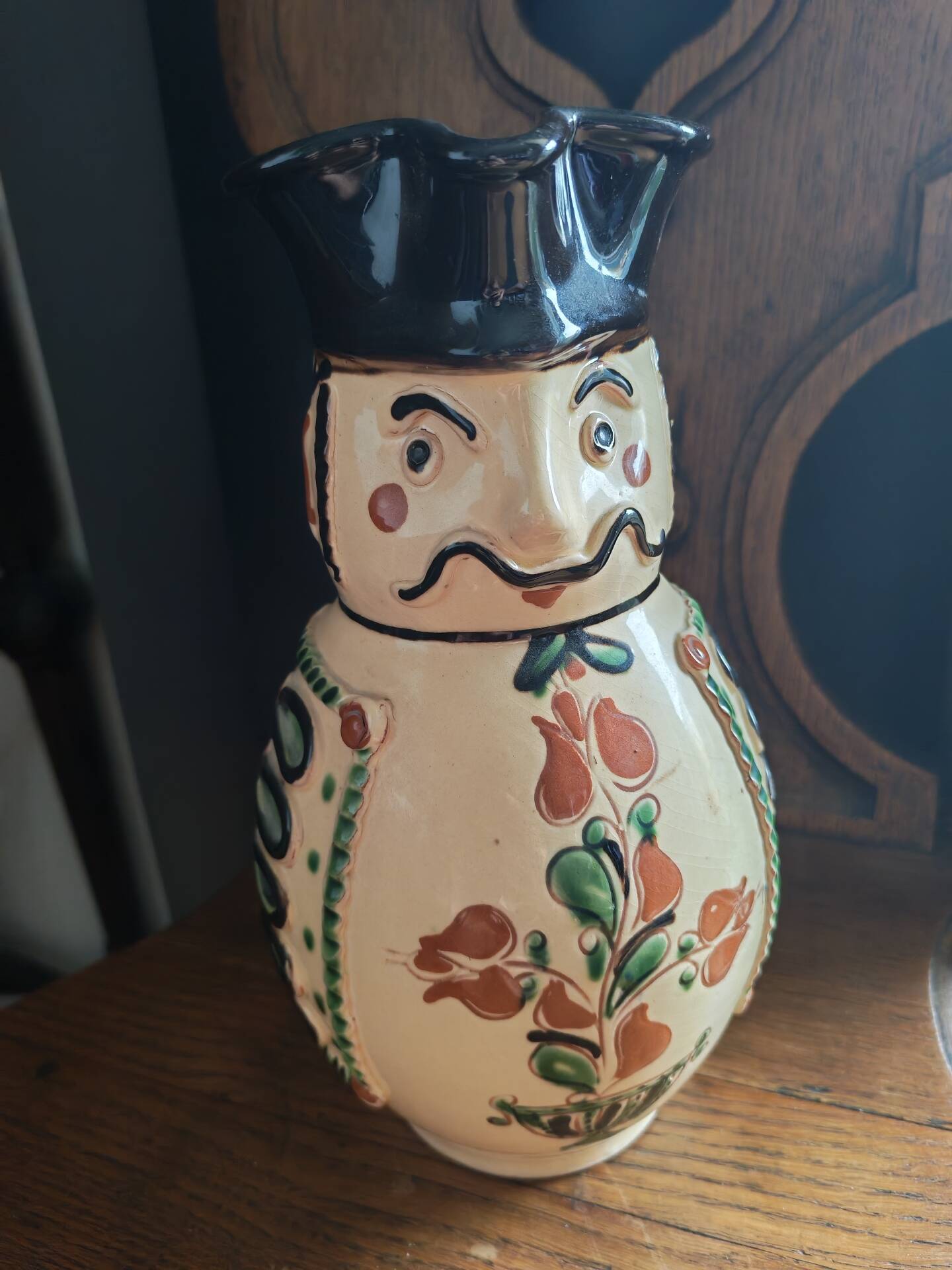 Anthropomorphic pitcher in slipware Hungarian folk art 1960