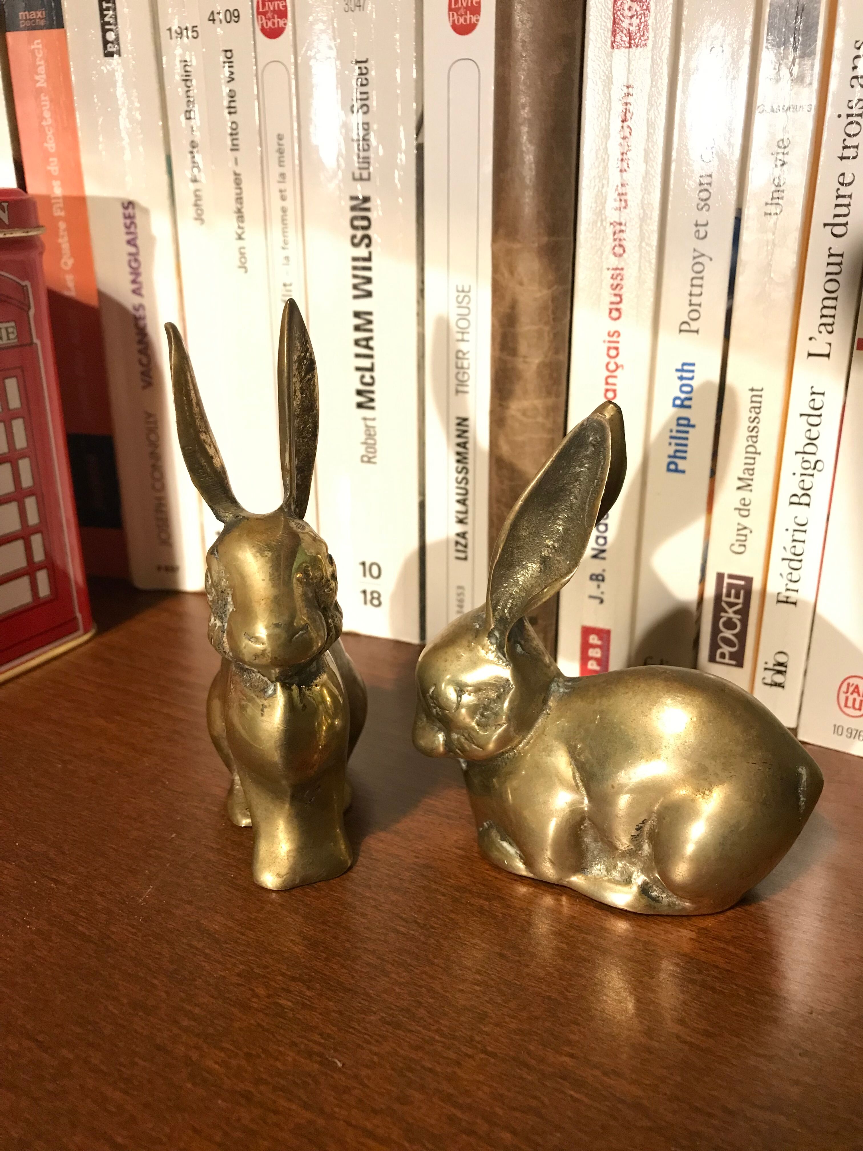 Pair of brass rabbits
